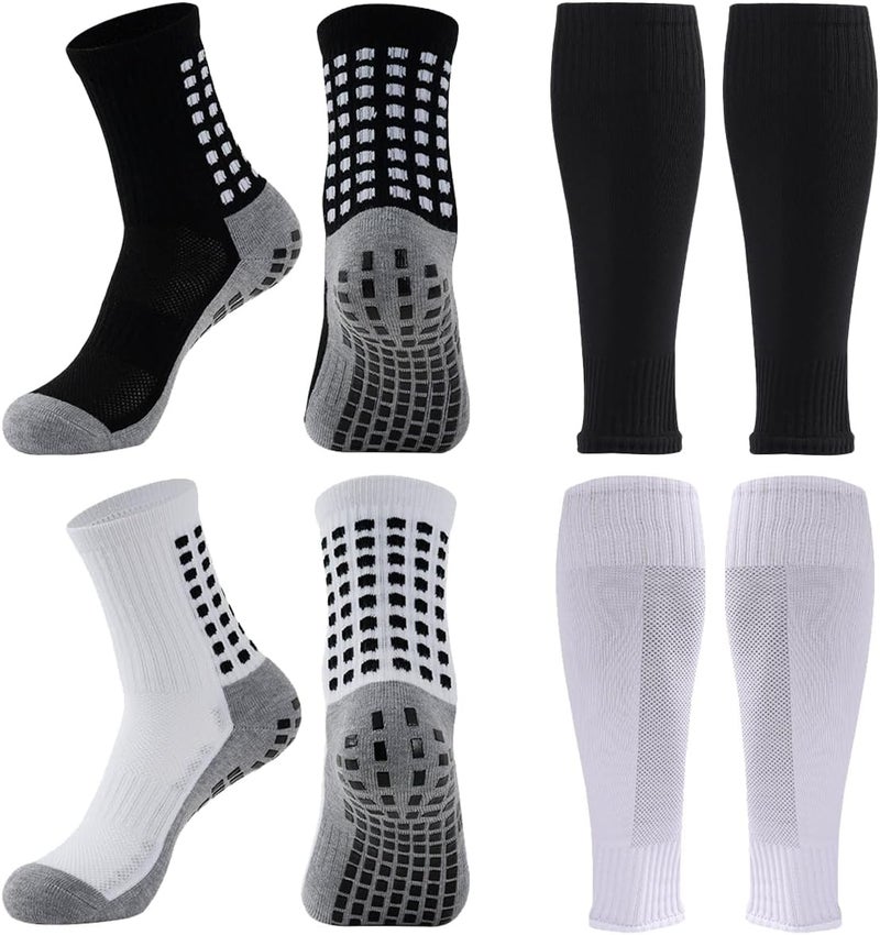 BUKEORE 2 Set Anti-Slip Grip Soccer Socks with Shin Guard Sleeves, Sports Athletic Socks for Men Women - Image 1